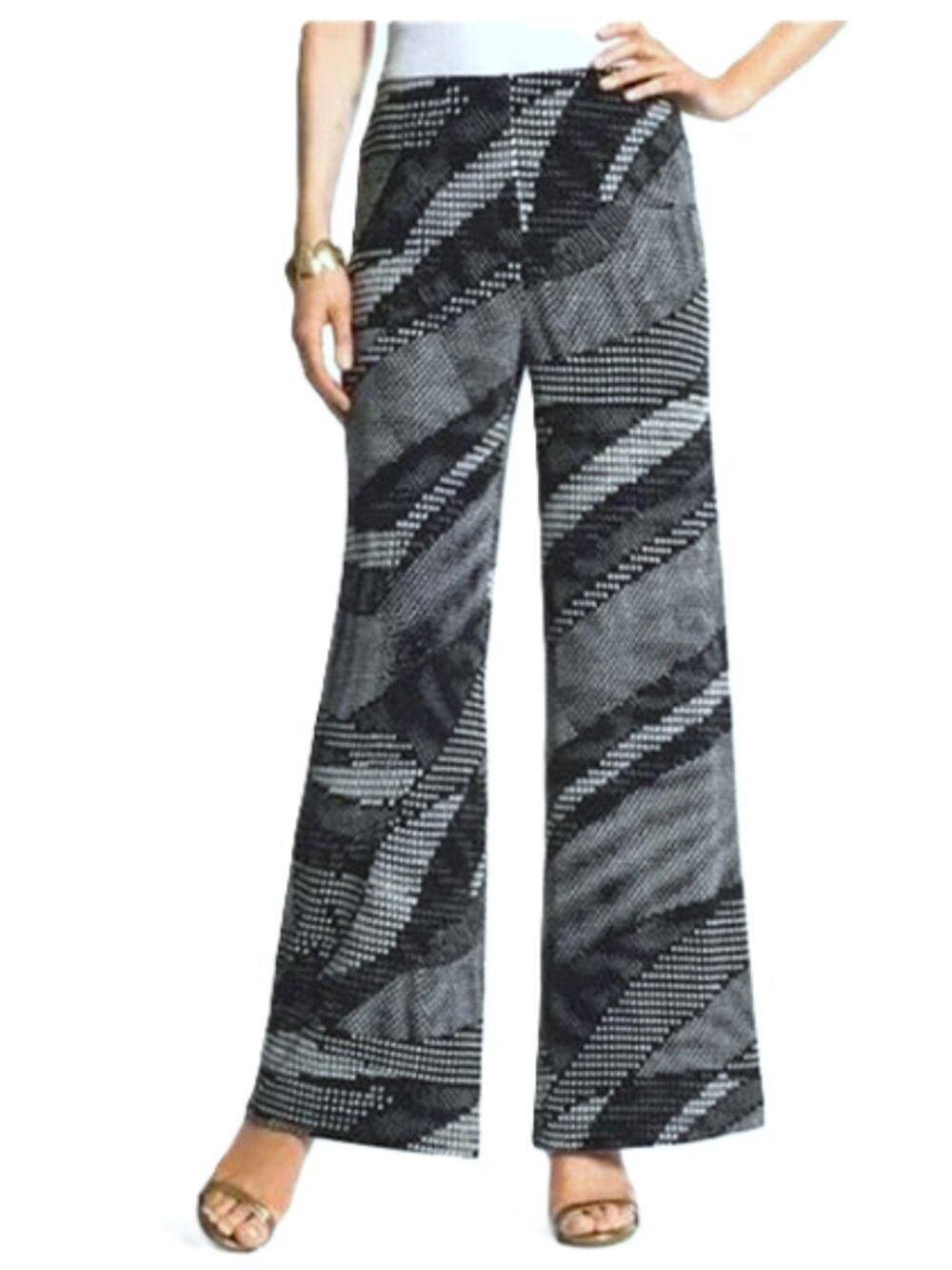 Chico's Travelers Navy White Abstract Wide Leg Pants size 1